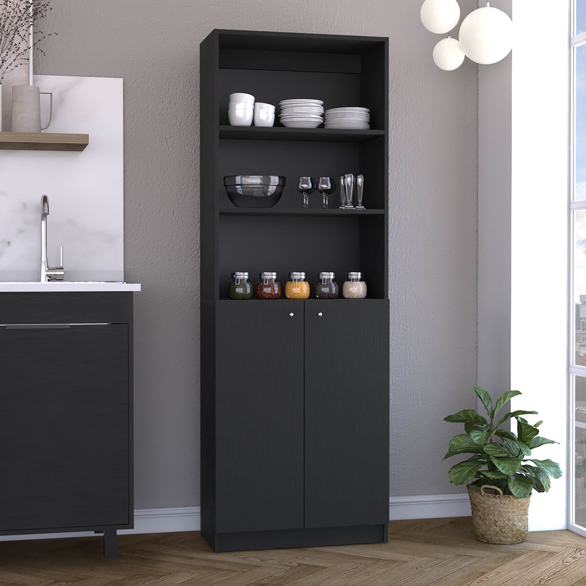 2-Door Bookcase with Open Upper Shelves & Concealed Lower Storage