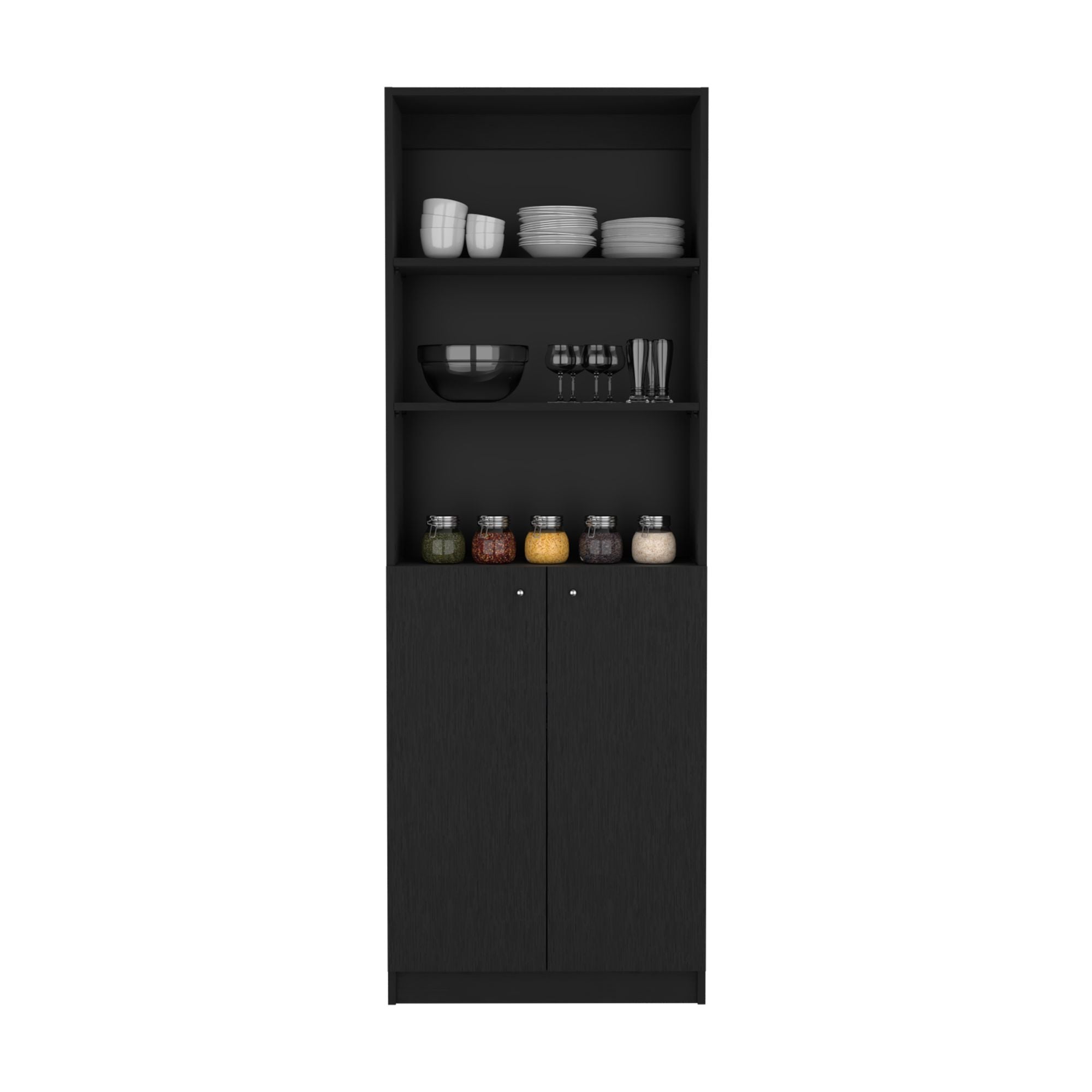 2-Door Bookcase with Open Upper Shelves & Concealed Lower Storage