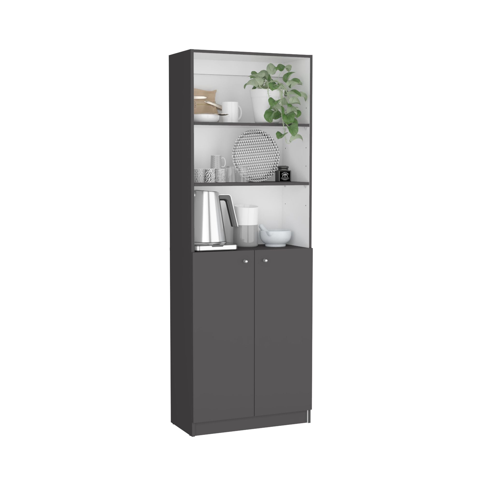 2-Door Bookcase with Upper Open Shelves and Enclosed Lower Storage