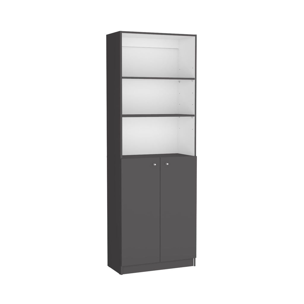 2-Door Bookcase with Upper Open Shelves and Enclosed Lower Storage