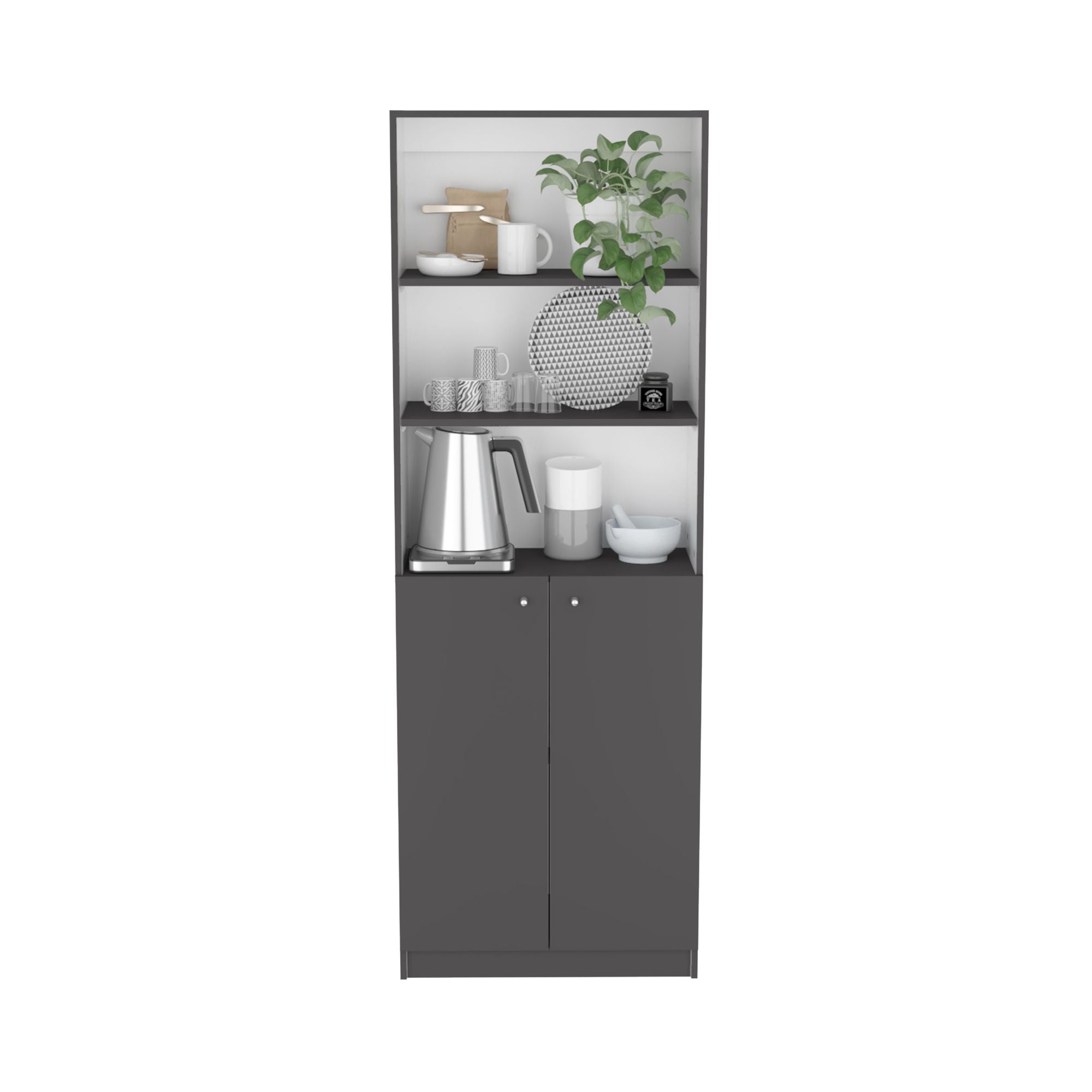 2-Door Bookcase with Upper Open Shelves and Enclosed Lower Storage