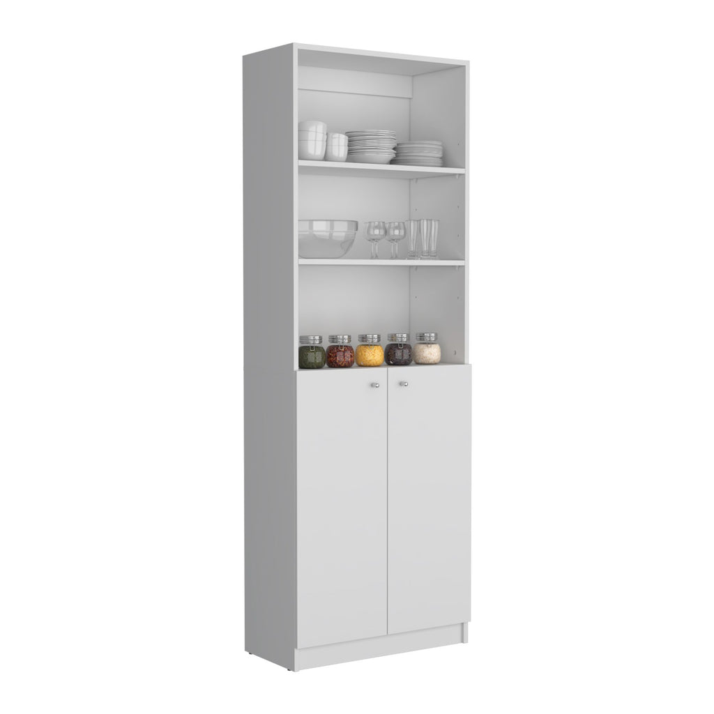 2-Door Bookcase with Open Upper Shelves – White
