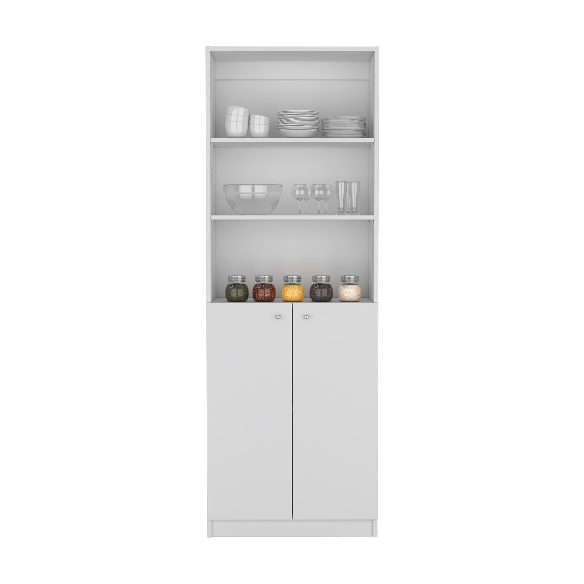 2-Door Bookcase with Open Upper Shelves – White