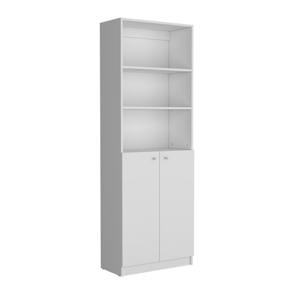 2-Door Bookcase with Open Upper Shelves – White