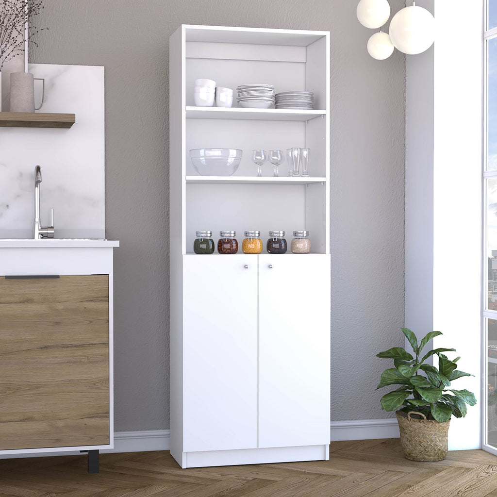 2-Door Bookcase with Open Upper Shelves – White