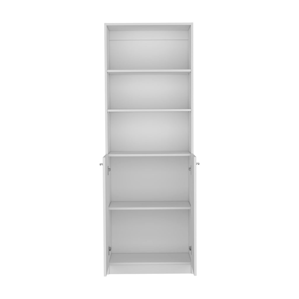 2-Door Bookcase with Open Upper Shelves – White