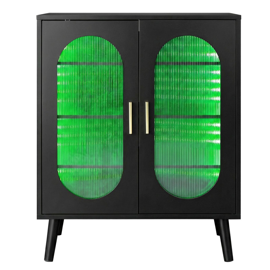 Illuminated 2-Door Shoe Cabinet with Adjustable Shelves and USB LED Light Strip
