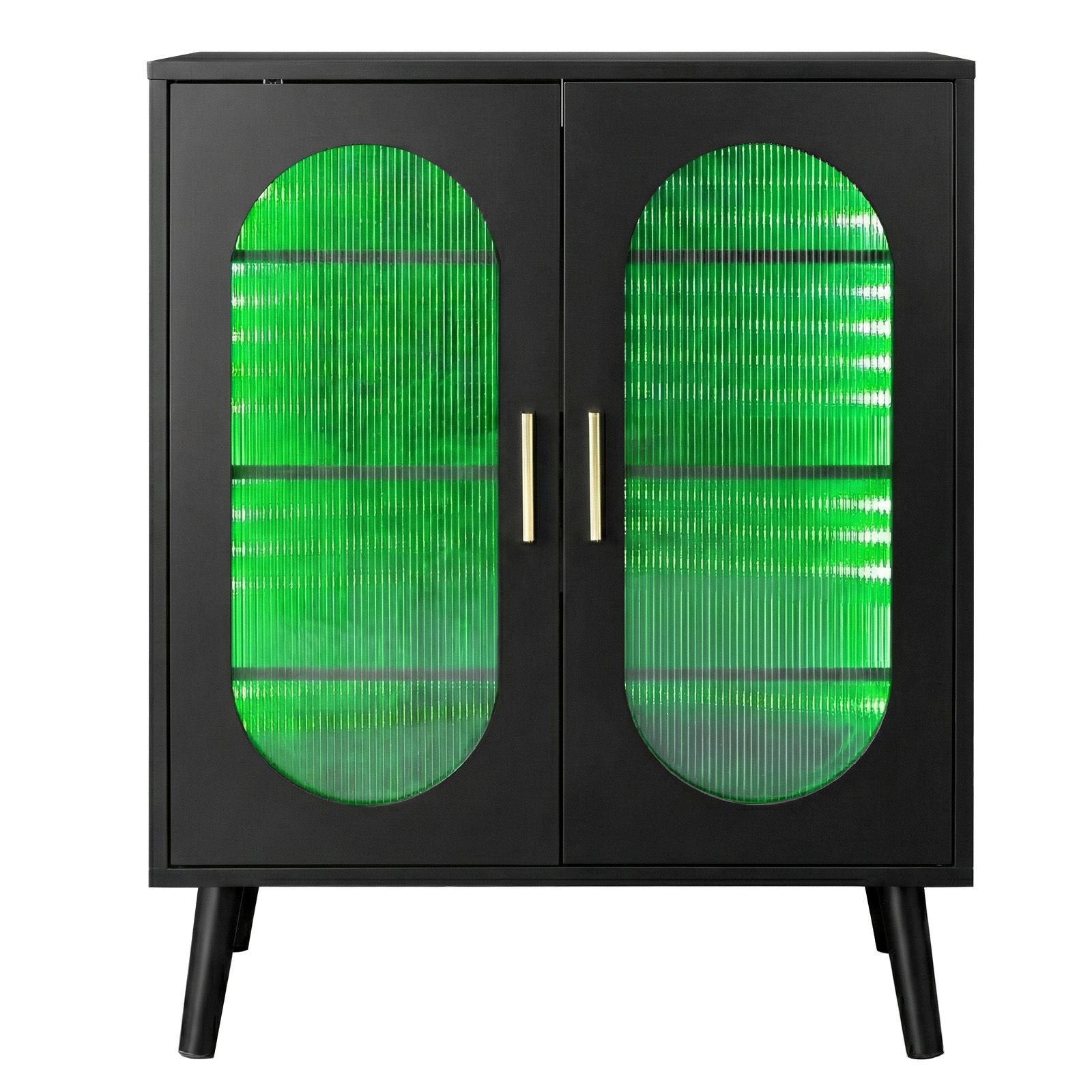 Illuminated 2-Door Shoe Cabinet with Adjustable Shelves and USB LED Light Strip