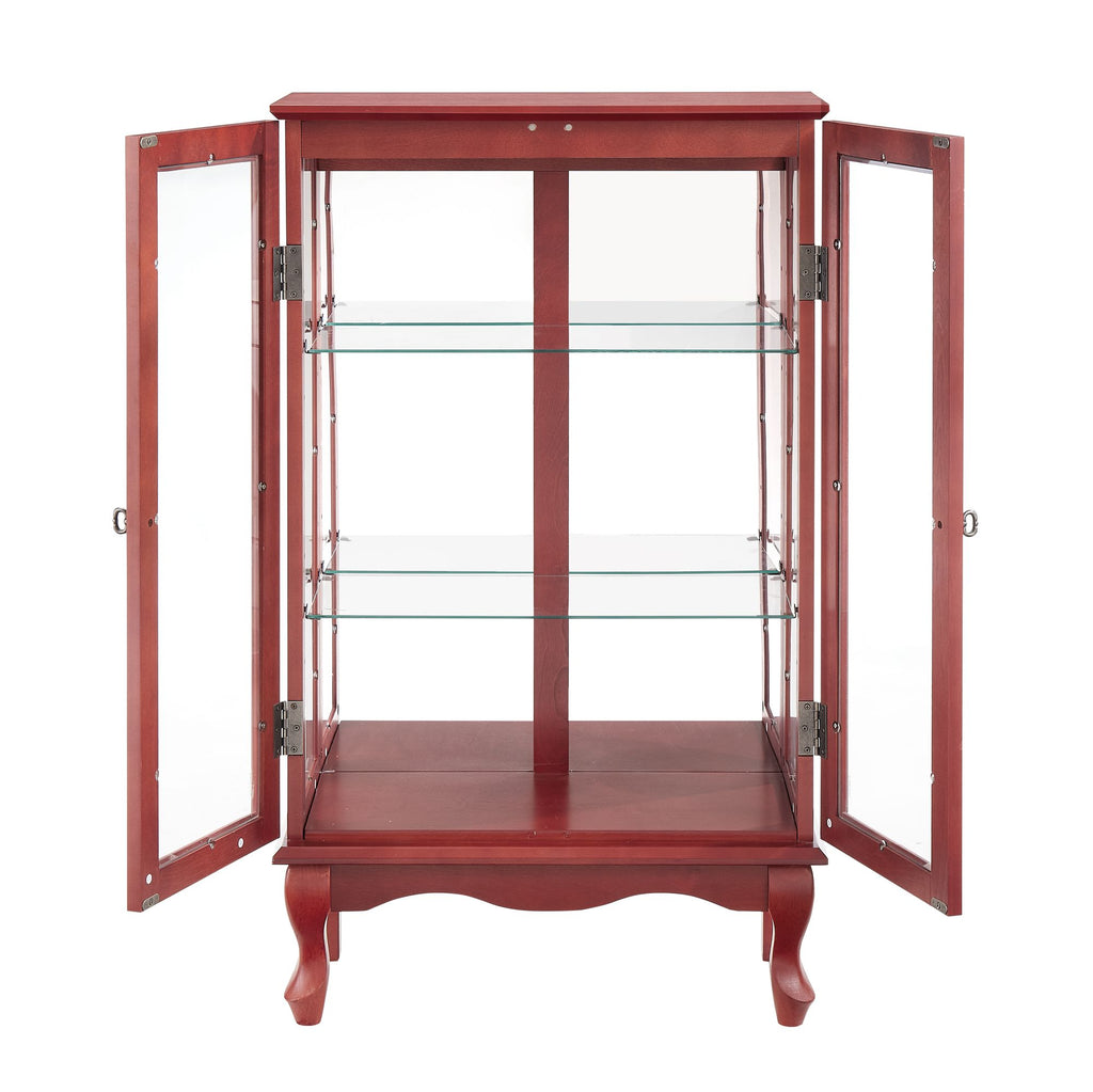 Cherry Curio Cabinet with Lighted Mirrored Display