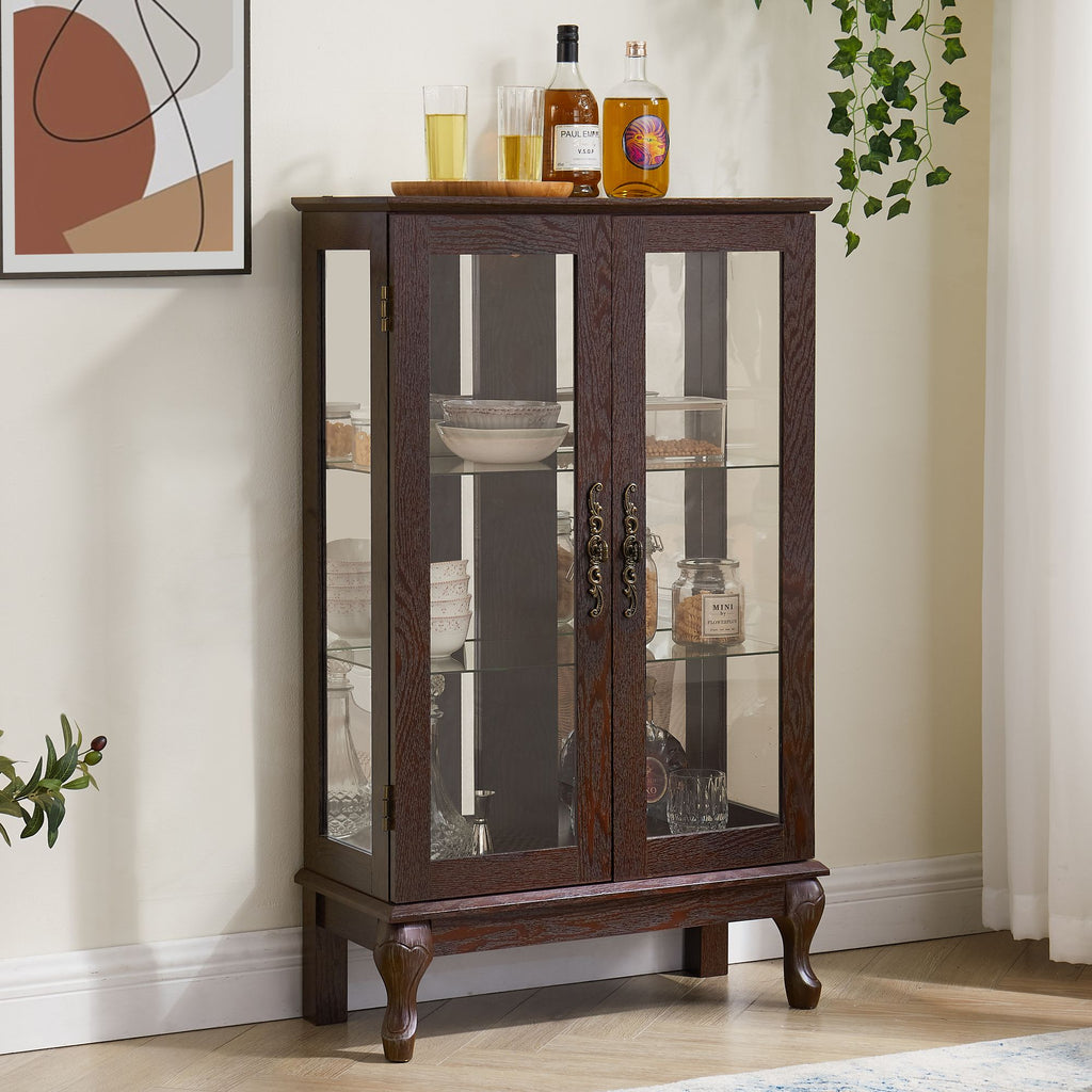 Lighted Two-Door Curio Cabinet with Adjustable Shelves