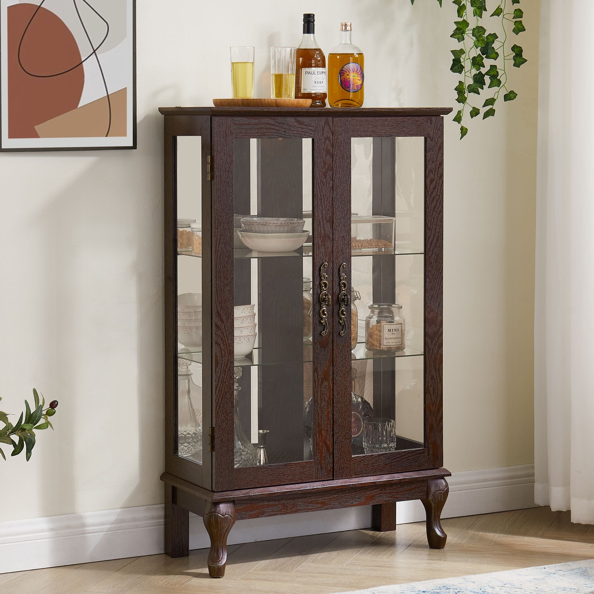 Lighted Two-Door Curio Cabinet with Adjustable Shelves