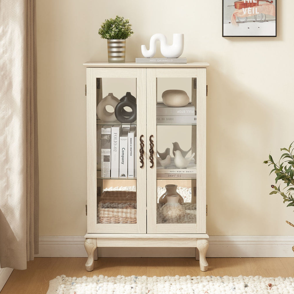 Lighted Two-Door Curio Cabinet with Adjustable Shelves