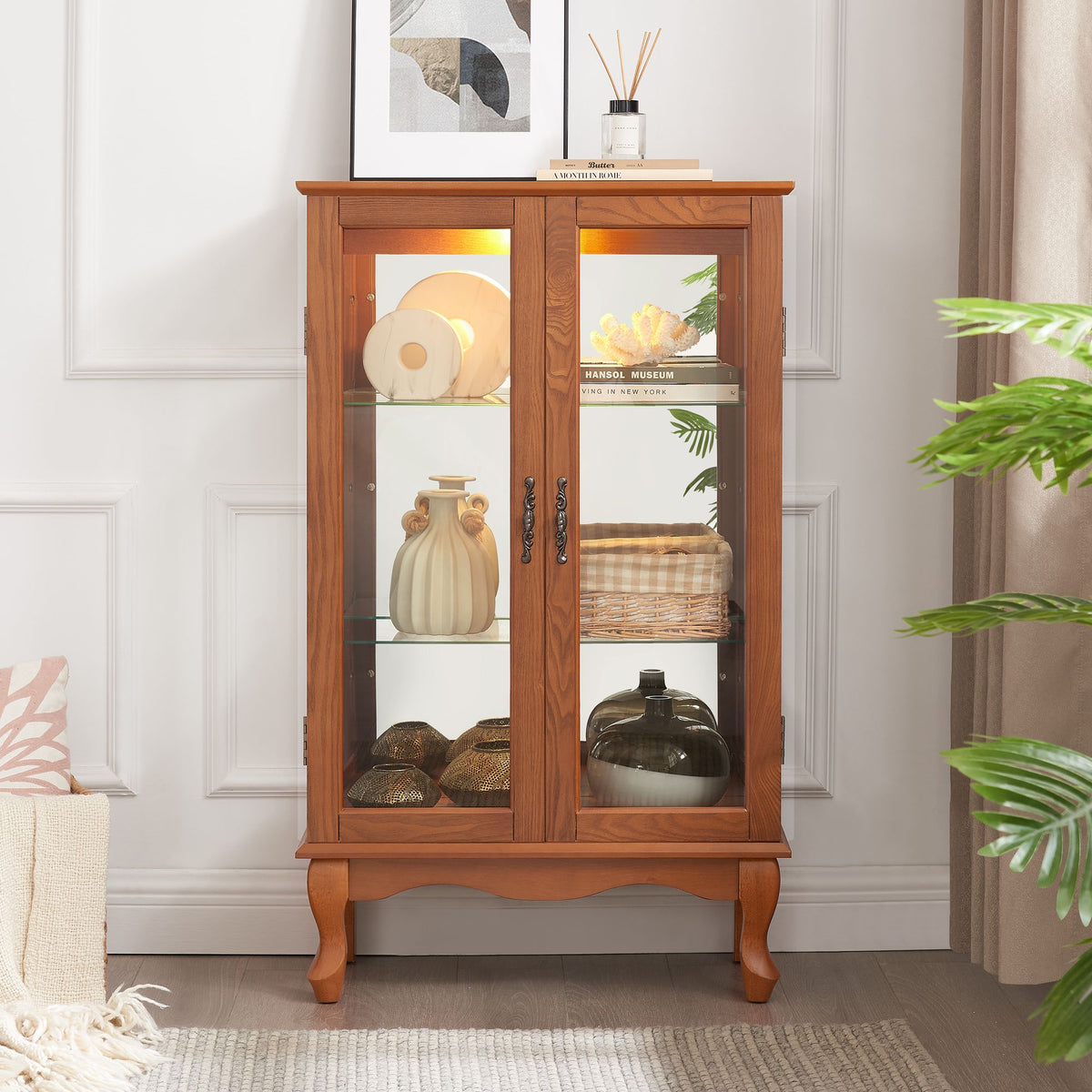 Lighted Two-Door Curio Display Cabinet