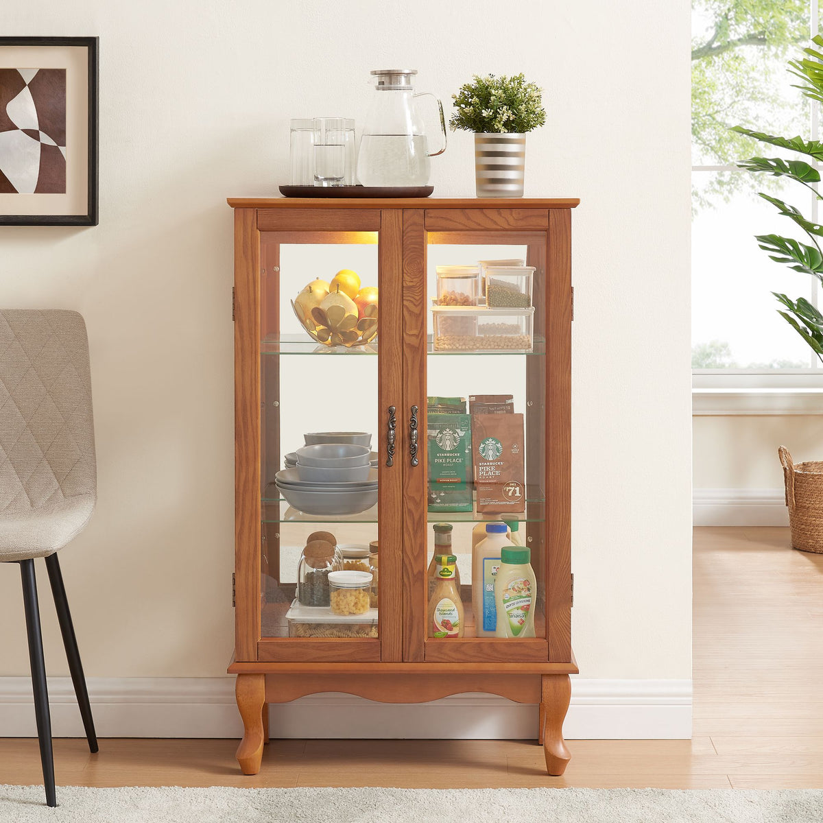 Lighted Two-Door Curio Display Cabinet