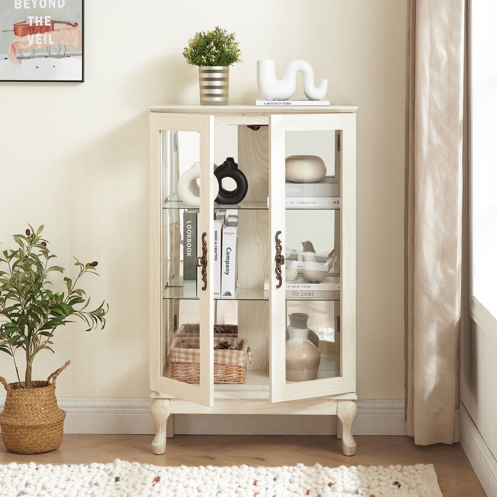 Lighted Two-Door Curio Cabinet with Adjustable Shelves