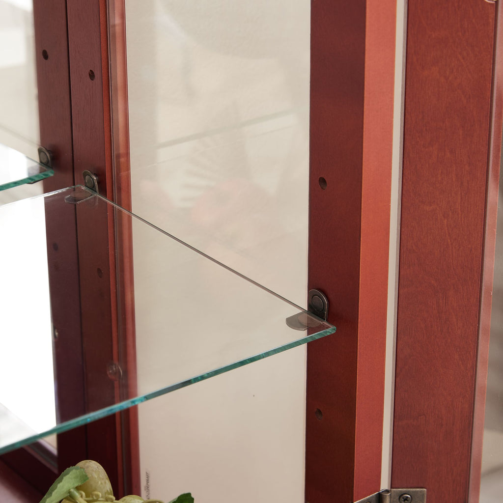 Cherry Curio Cabinet with Lighted Mirrored Display