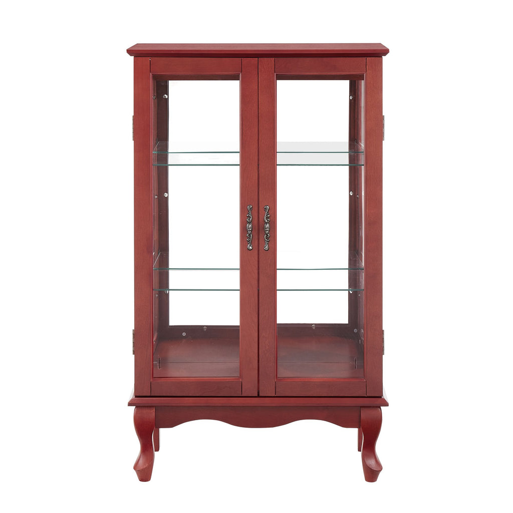 Cherry Curio Cabinet with Lighted Mirrored Display