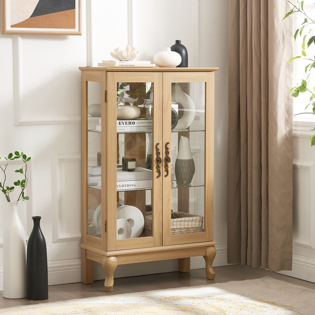 Lighted Two-Door Curio Cabinet with Adjustable Shelves
