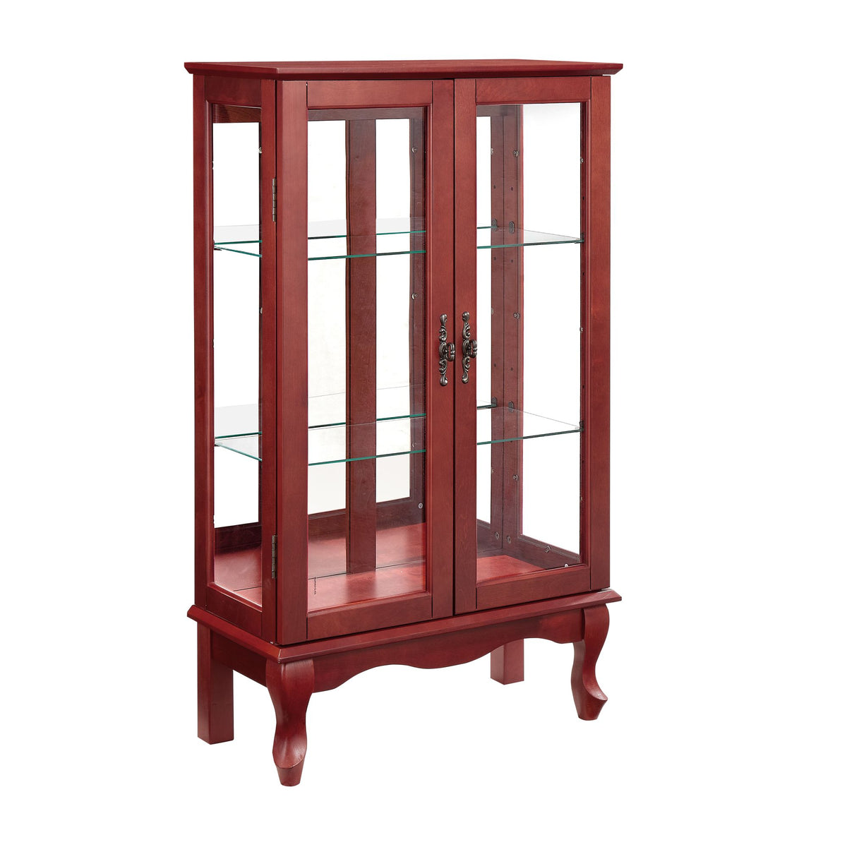 Cherry Curio Cabinet with Lighted Mirrored Display
