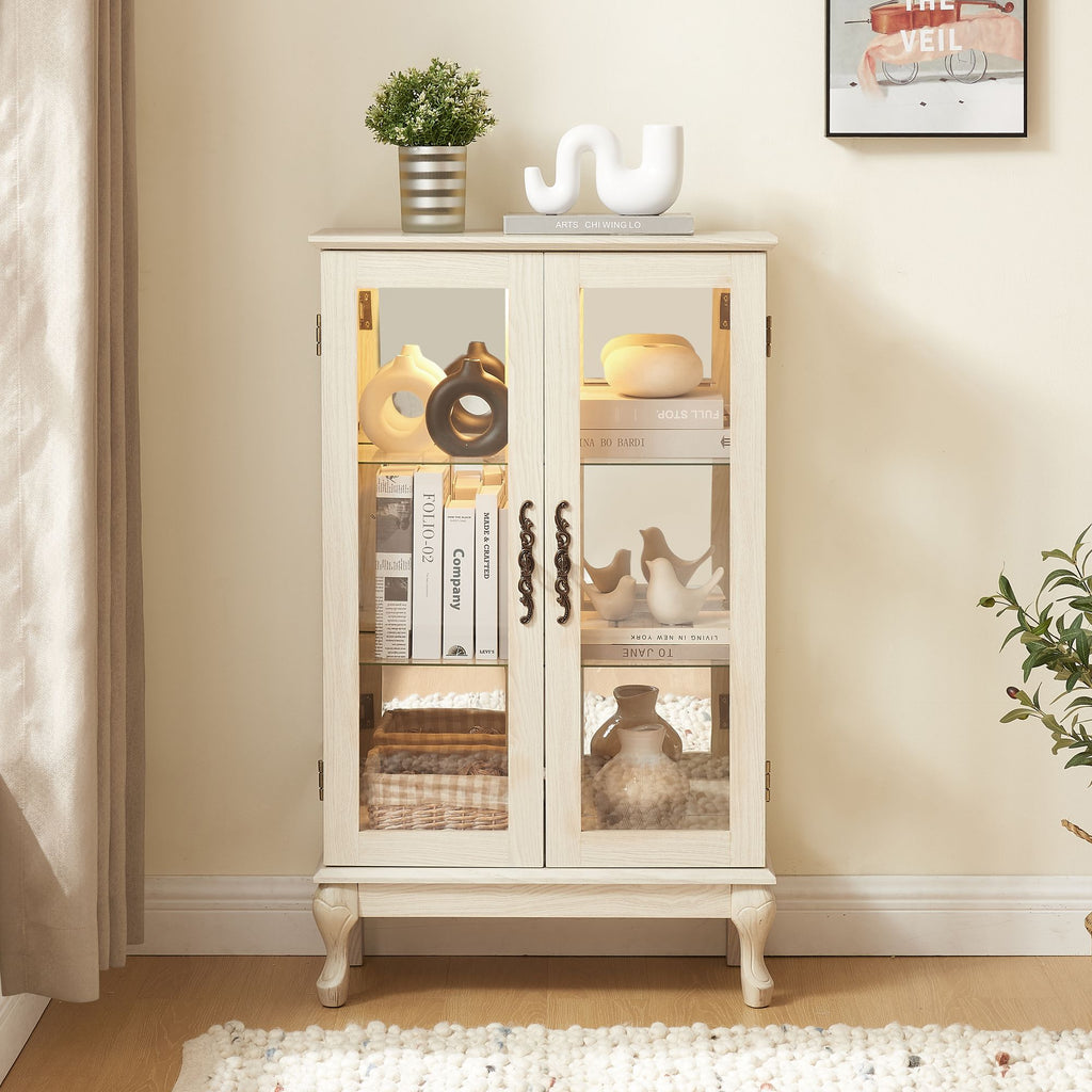 Lighted Two-Door Curio Cabinet with Adjustable Shelves