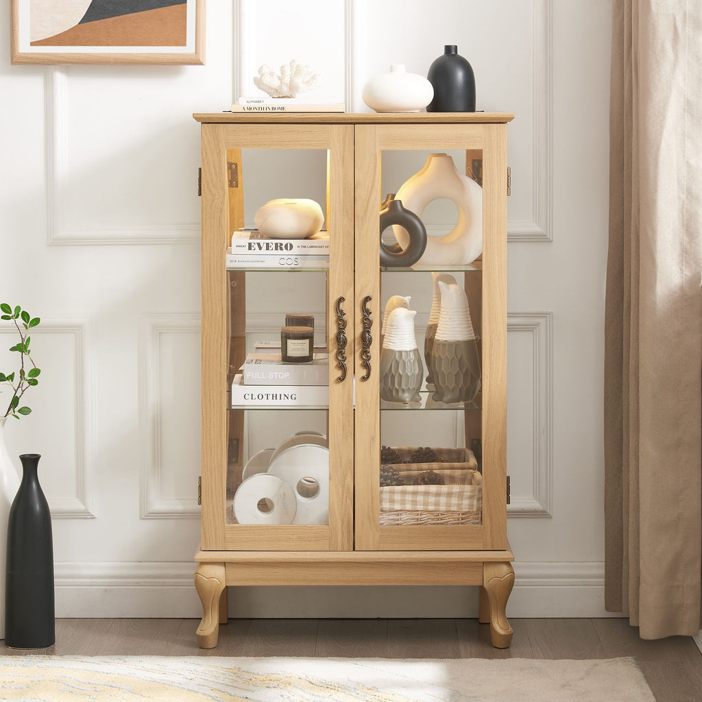 Lighted Two-Door Curio Cabinet with Adjustable Shelves