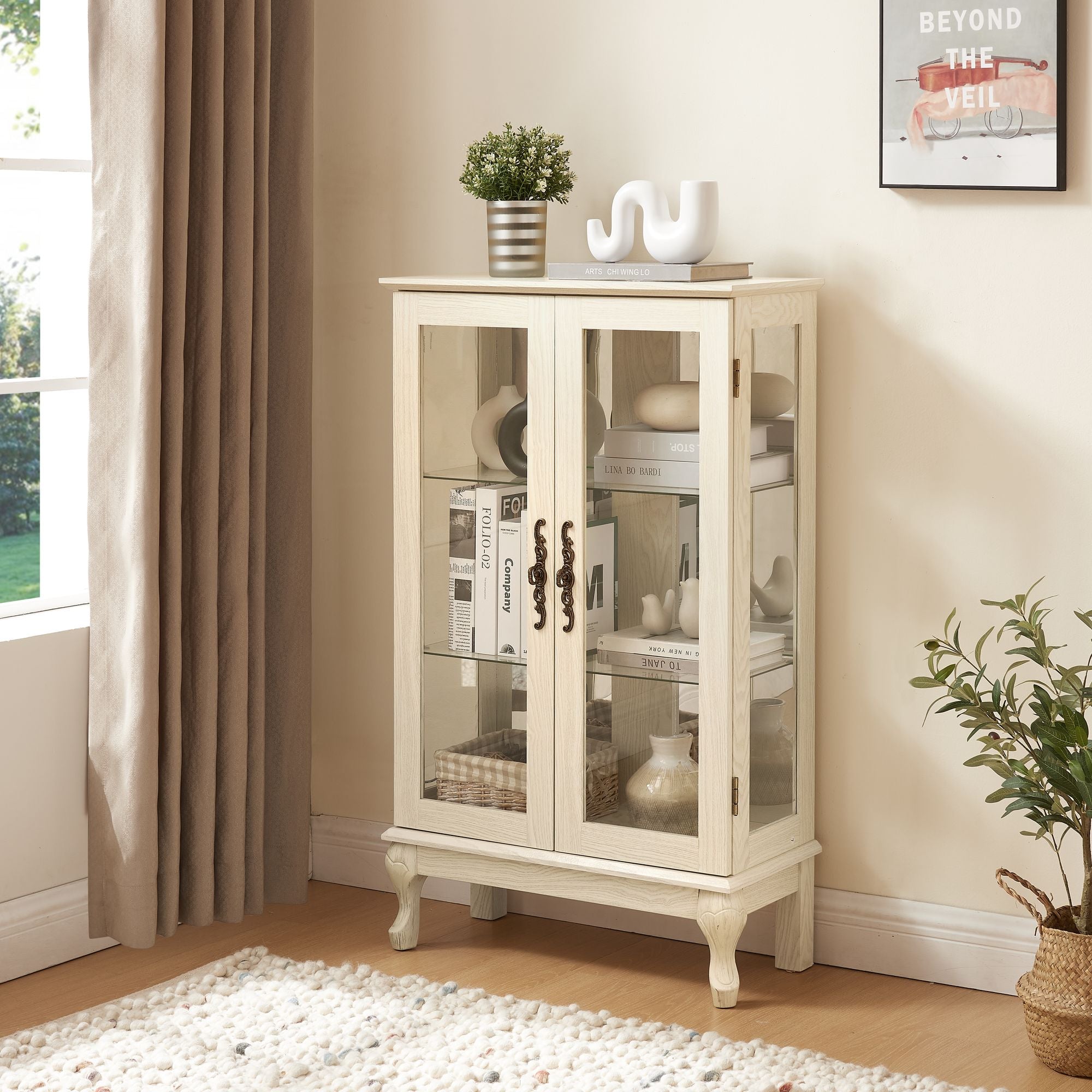 Lighted Two-Door Curio Cabinet with Adjustable Shelves