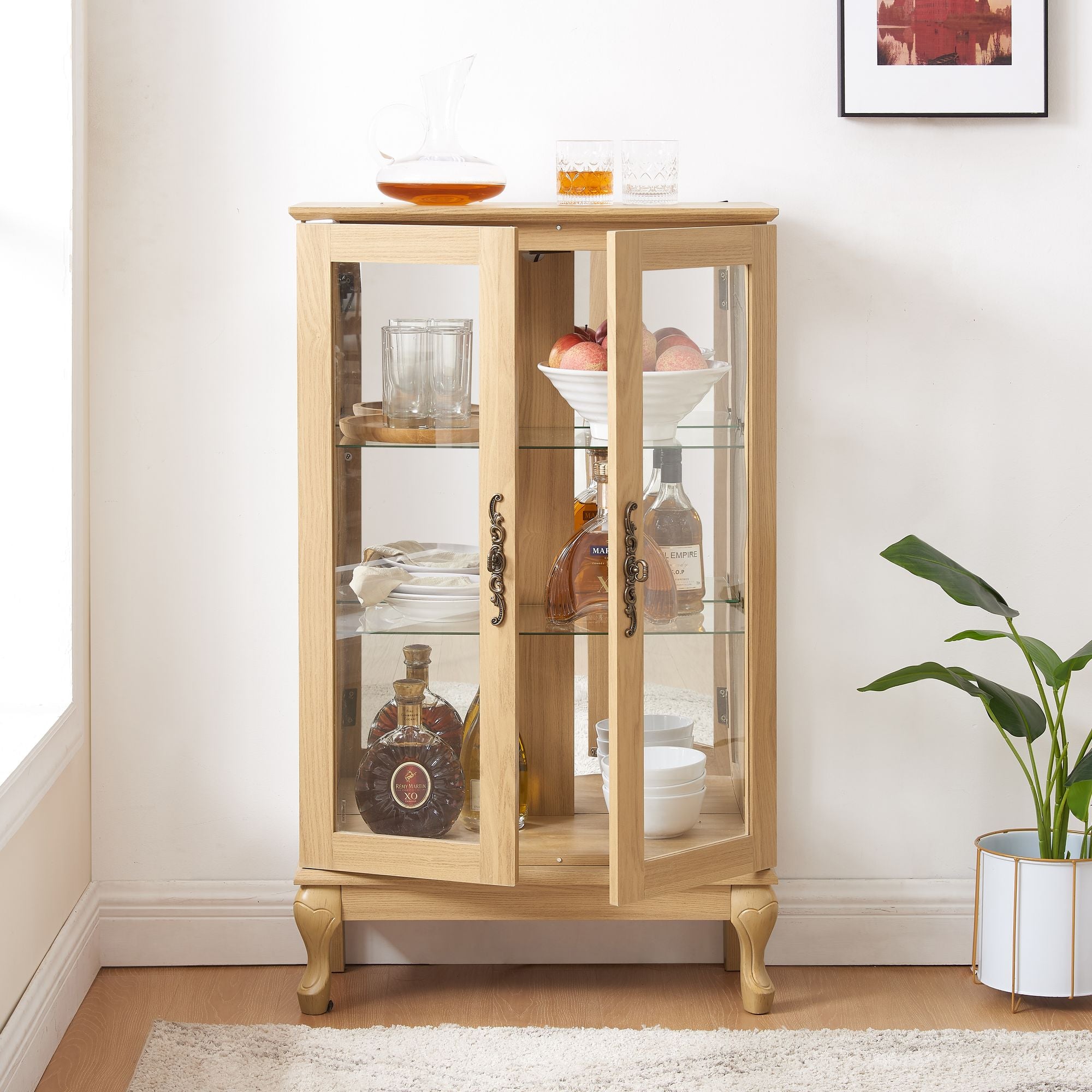 Lighted Two-Door Curio Cabinet with Adjustable Shelves