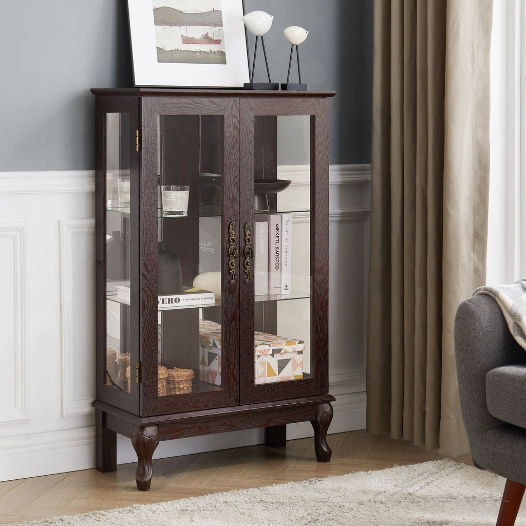 Lighted Two-Door Curio Cabinet with Adjustable Shelves