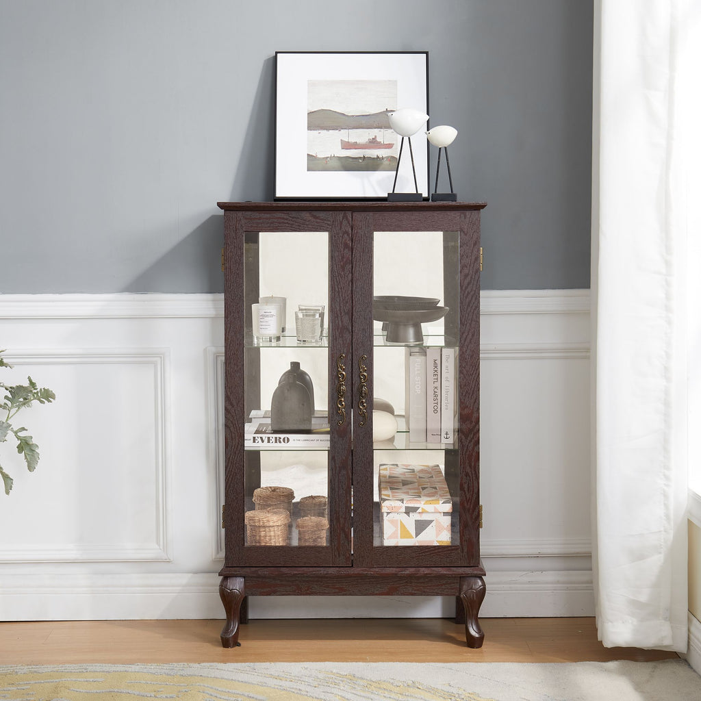 Lighted Two-Door Curio Cabinet with Adjustable Shelves