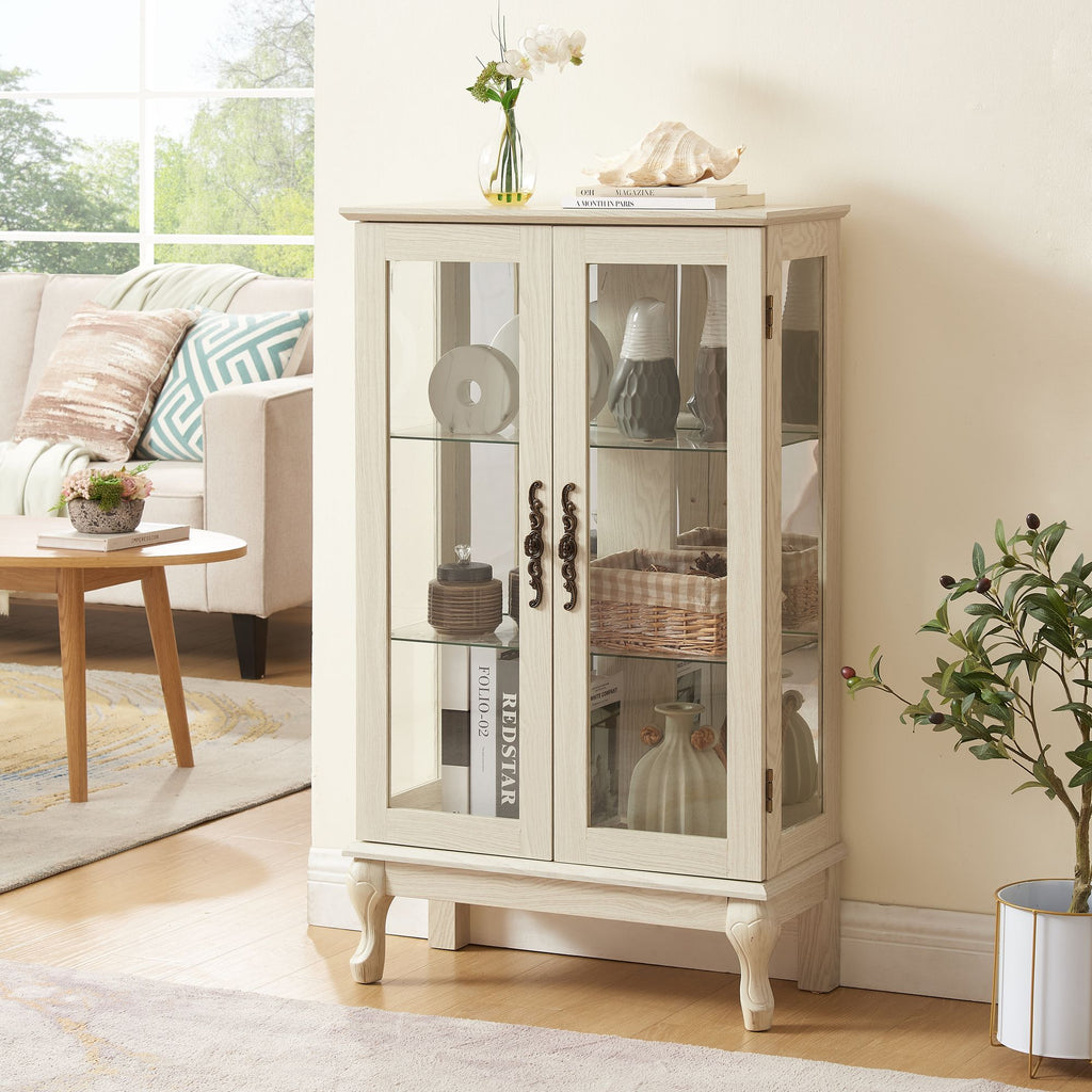 Lighted Two-Door Curio Cabinet with Adjustable Shelves