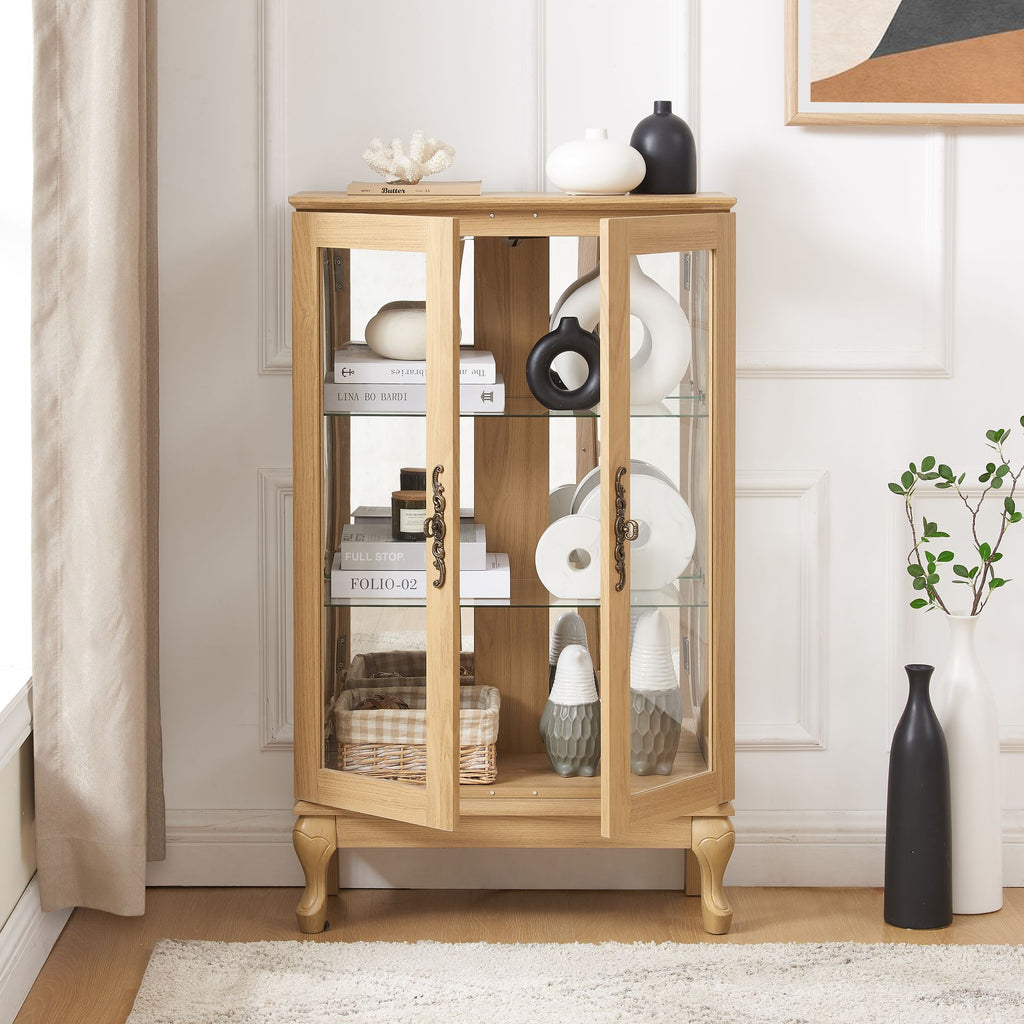 Lighted Two-Door Curio Cabinet with Adjustable Shelves