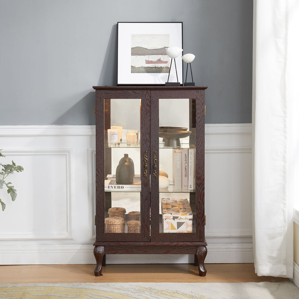 Lighted Two-Door Curio Cabinet with Adjustable Shelves