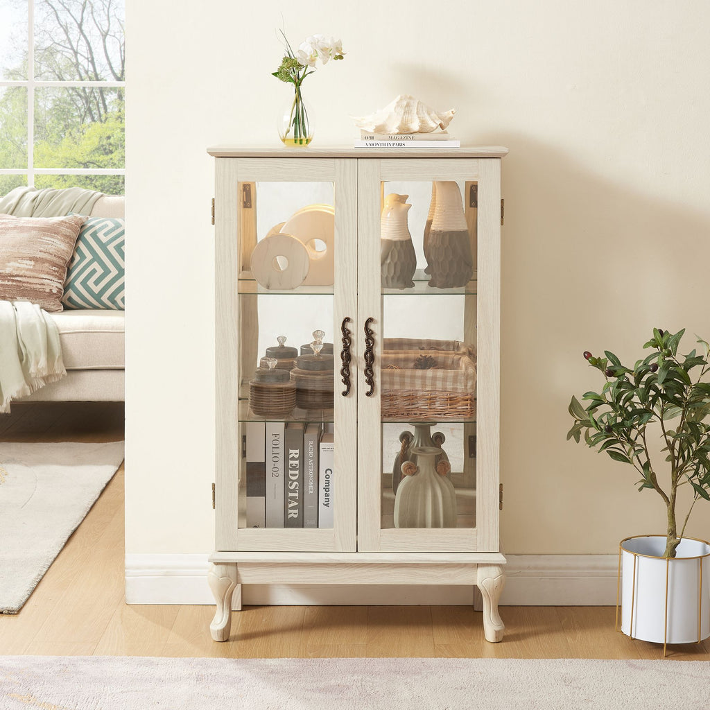 Lighted Two-Door Curio Cabinet with Adjustable Shelves