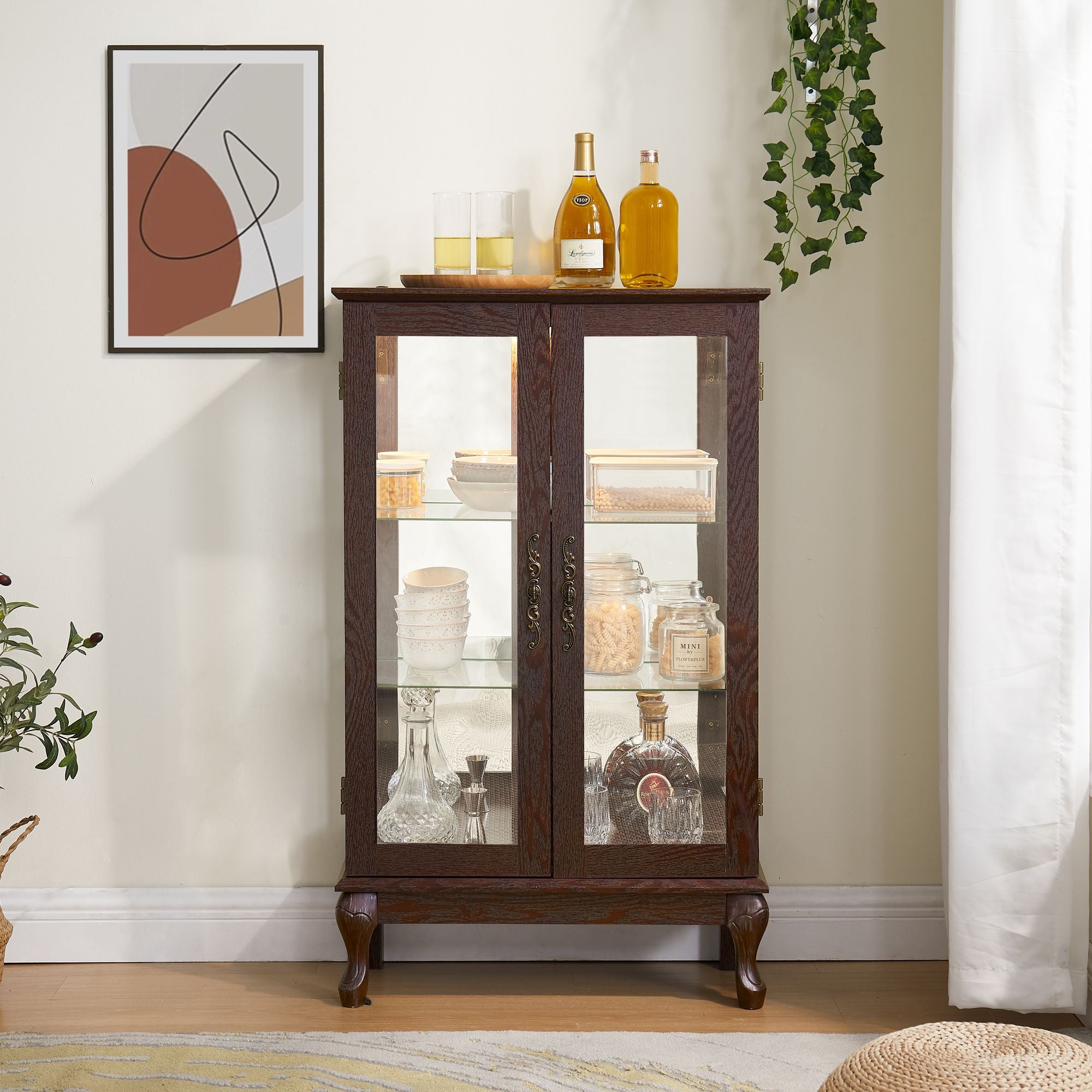 Lighted Two-Door Curio Cabinet with Adjustable Shelves