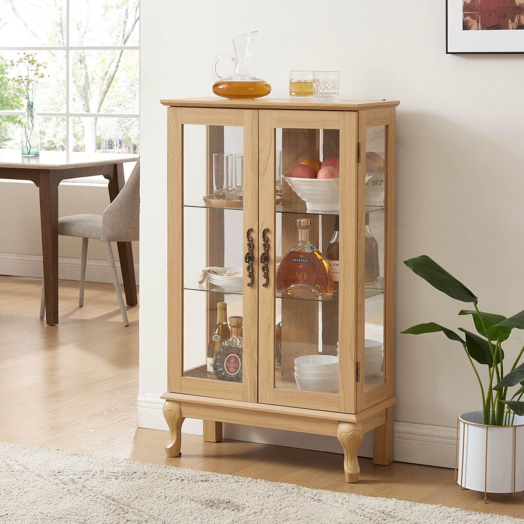 Lighted Two-Door Curio Cabinet with Adjustable Shelves