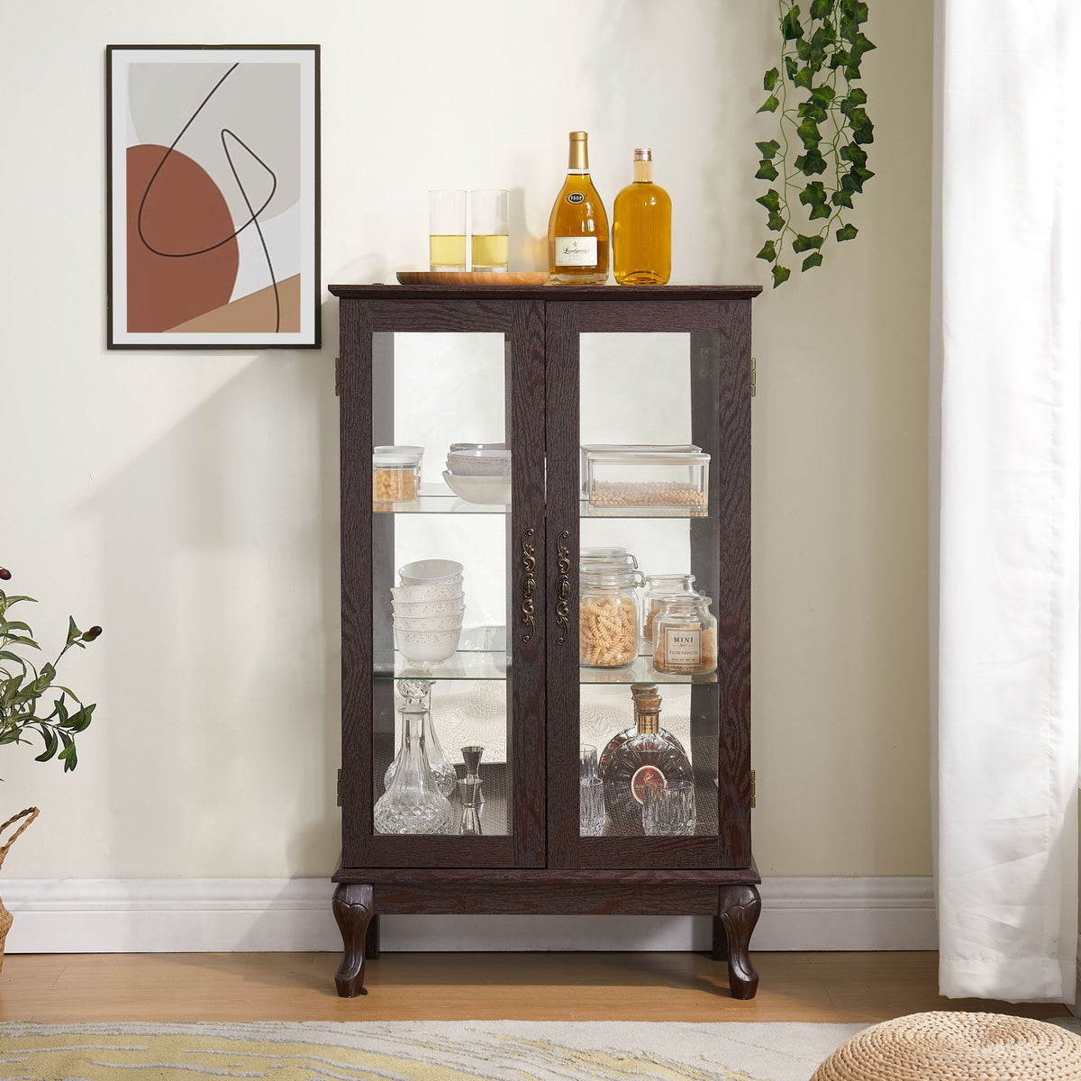 Lighted Two-Door Curio Cabinet with Adjustable Shelves