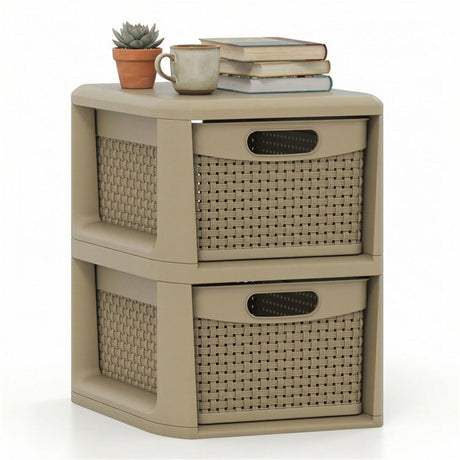 Slim Wicker-Style Two-Drawer Storage Organizer