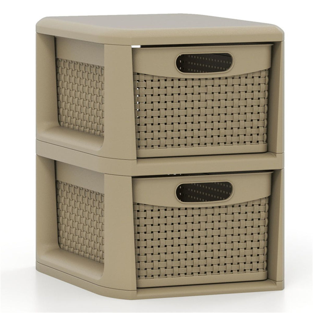 Slim Wicker-Style Two-Drawer Storage Organizer