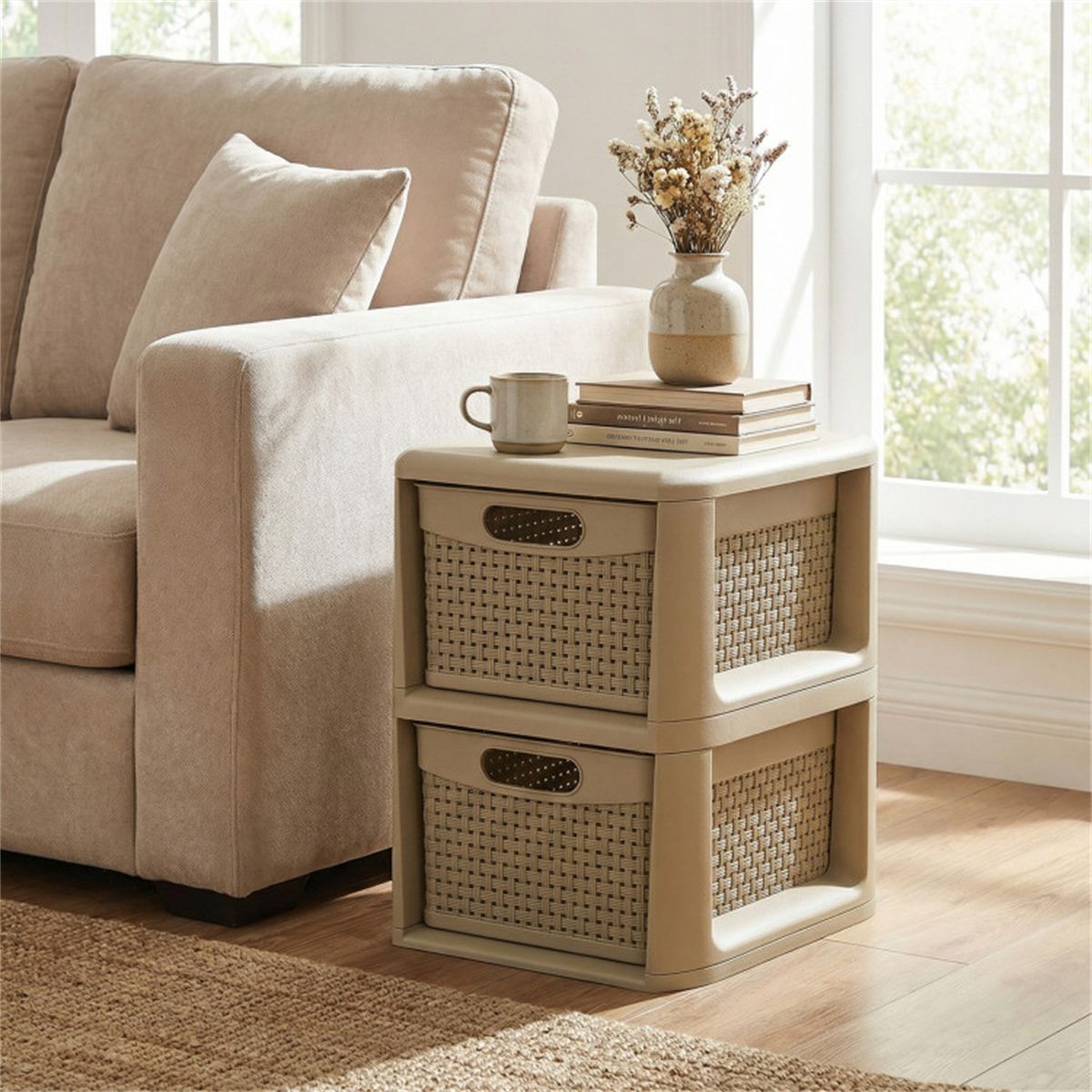 Slim Wicker-Style Two-Drawer Storage Organizer