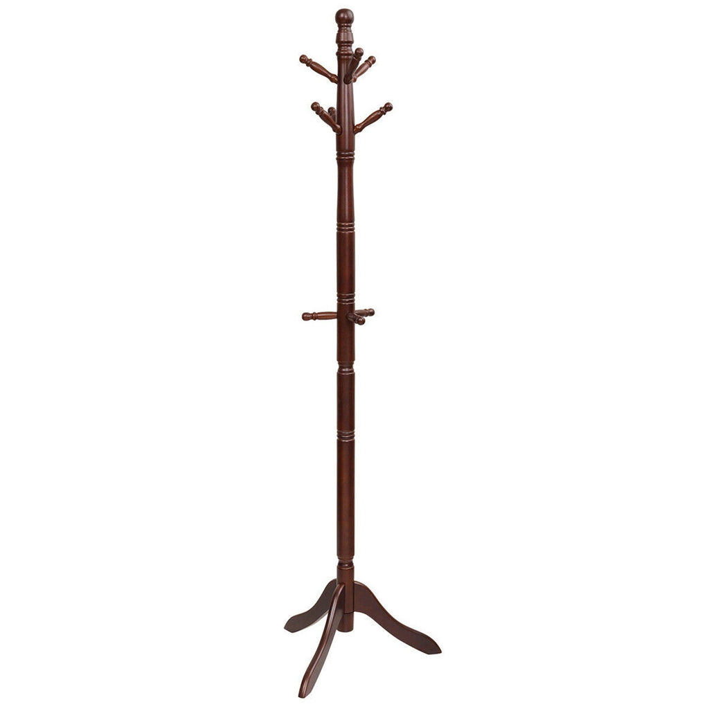 Wooden Coat Rack with 9 Hooks and Adjustable Height