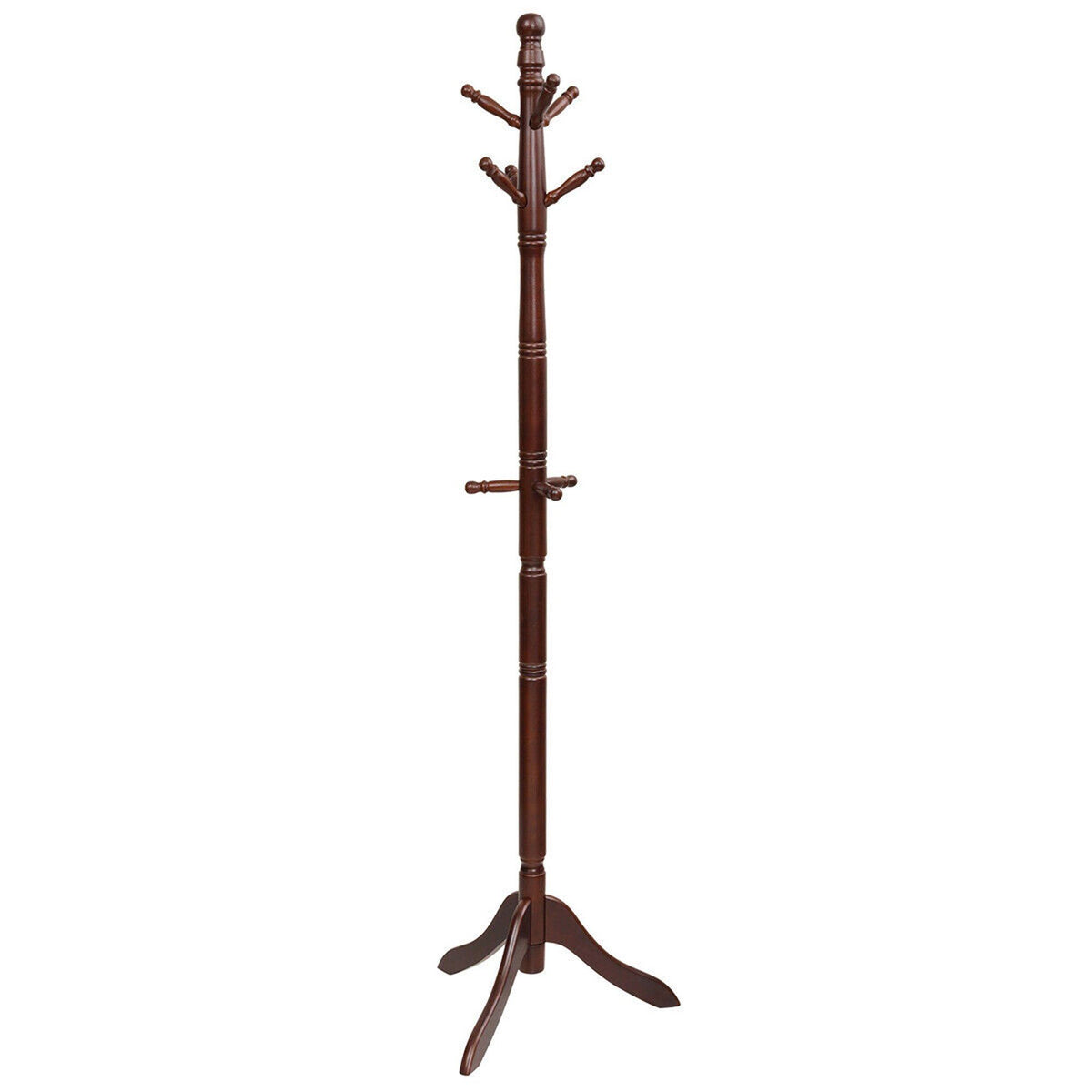 Wooden Coat Rack with 9 Hooks and Adjustable Height