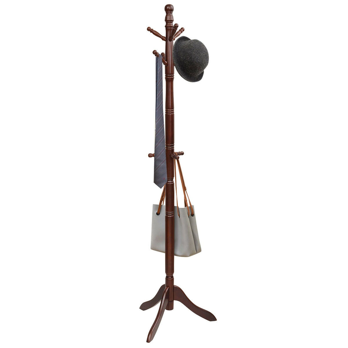 Wooden Coat Rack with 9 Hooks and Adjustable Height