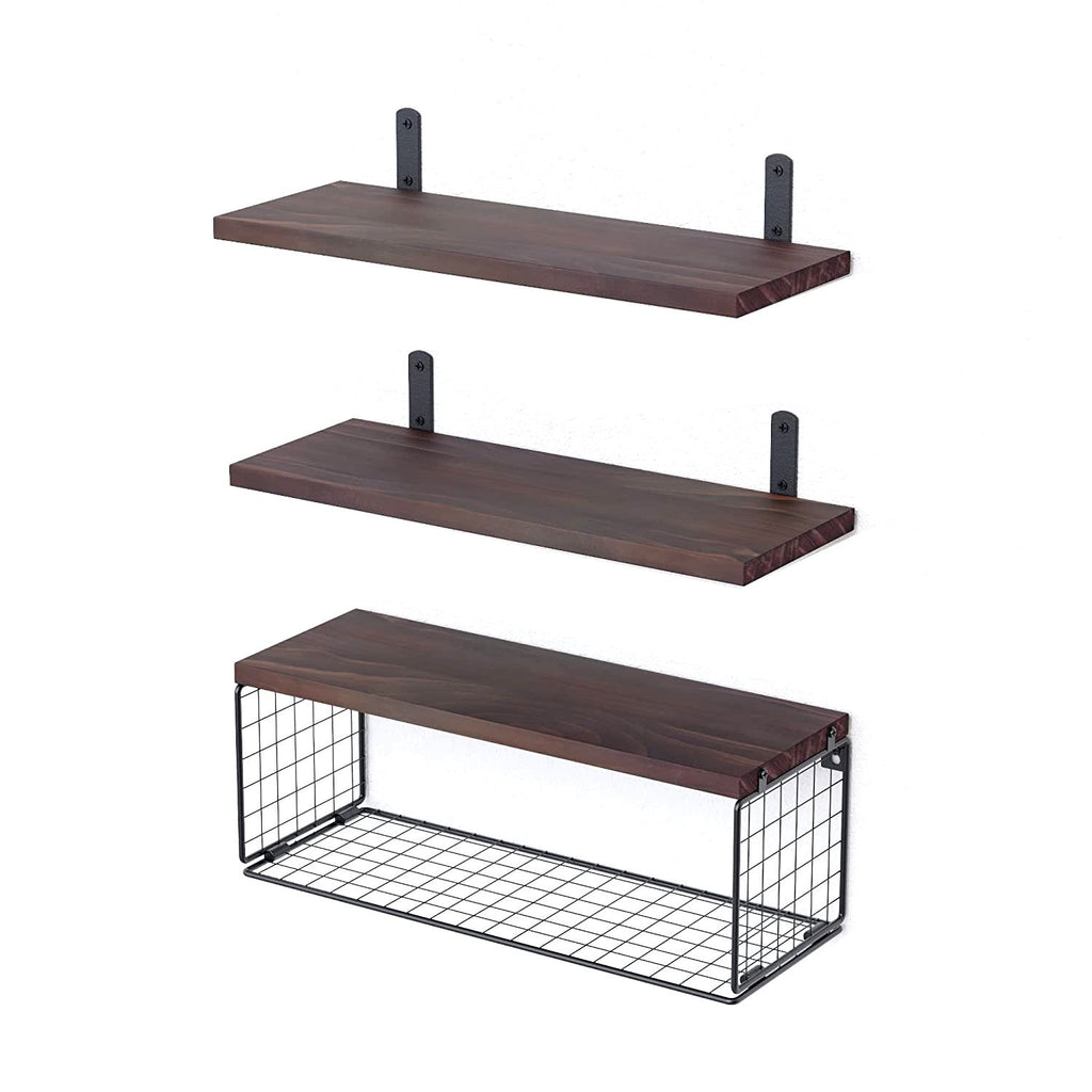1 Floating Shelves Wall Mounted with Storage Basket Bathroom Shelves Over Toilet Wooden Shelves