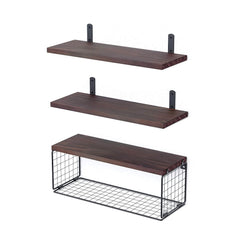 1 Floating Shelves Wall Mounted with Storage Basket Bathroom Shelves Over Toilet Wooden Shelves