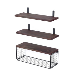 1 Floating Shelves Wall Mounted with Storage Basket Bathroom Shelves Over Toilet Wooden Shelves
