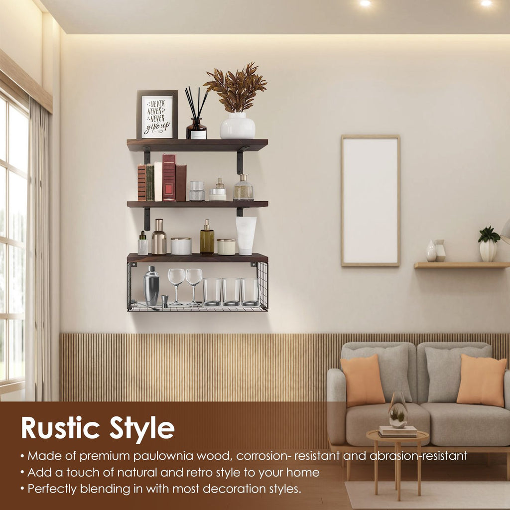 1 Floating Shelves Wall Mounted with Storage Basket Bathroom Shelves Over Toilet Wooden Shelves
