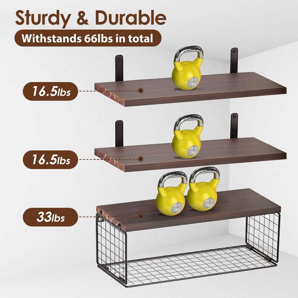 1 Floating Shelves Wall Mounted with Storage Basket Bathroom Shelves Over Toilet Wooden Shelves