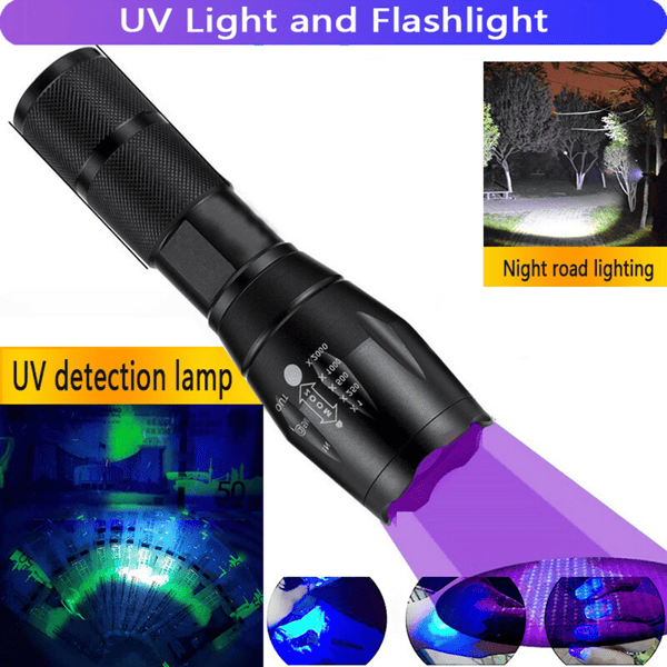 Dual UV and White Zoomable Inspection Flashlight