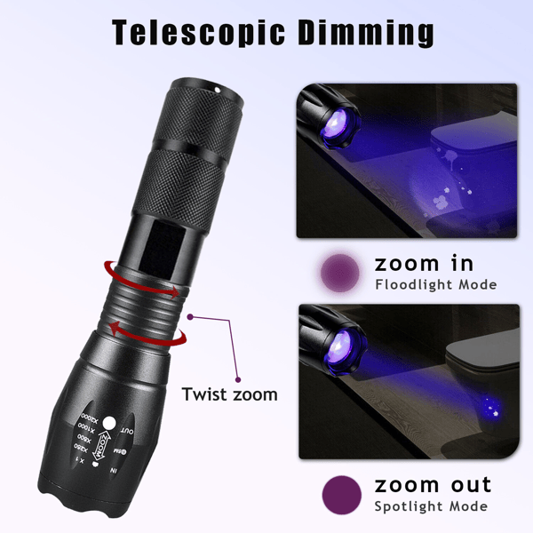 Dual UV and White Zoomable Inspection Flashlight
