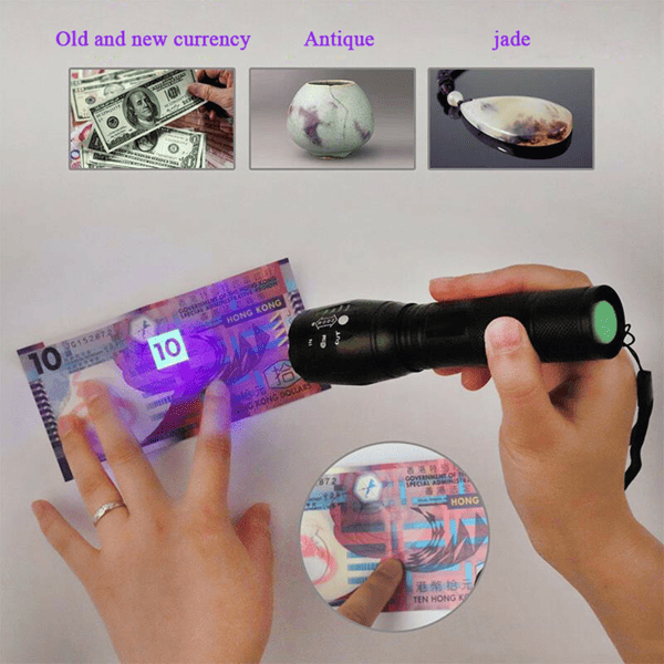 Dual UV and White Zoomable Inspection Flashlight